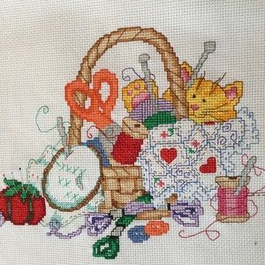 NEW hand sewn cat in sewing basket